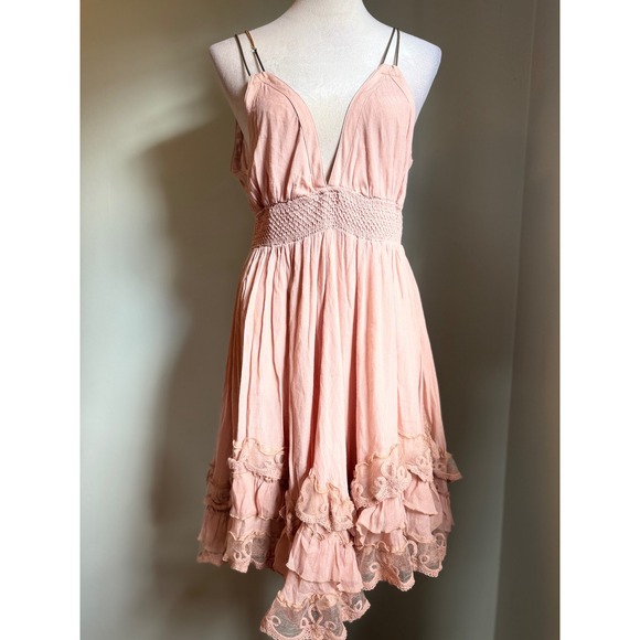 Arden B Dresses & Skirts - Arden B Pink Lace Trim Ruffle Strappy Y2K fairy Victorian boho Mini Dress XL